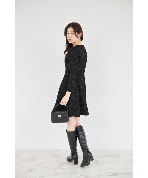 きらきらストーン×ビジュー付きリボンボンディングワンピース