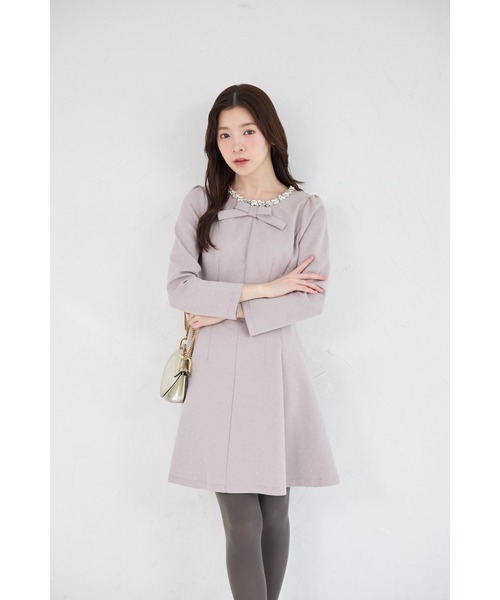 tocco closet(トッコ クローゼット)の「きらきらストーン×ビジュー付きリボンボンディングワンピース(ワンピース・レディース・ブラック/ピンク・M)」の15枚目の写真