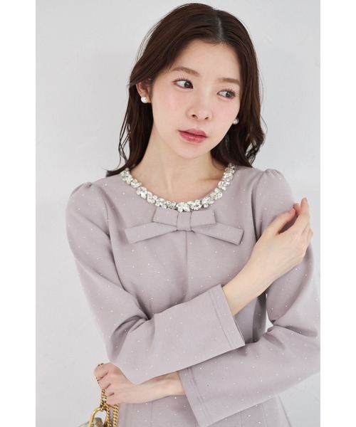 tocco closet(トッコ クローゼット)の「きらきらストーン×ビジュー付きリボンボンディングワンピース(ワンピース・レディース・ブラック/ピンク・M)」の17枚目の写真