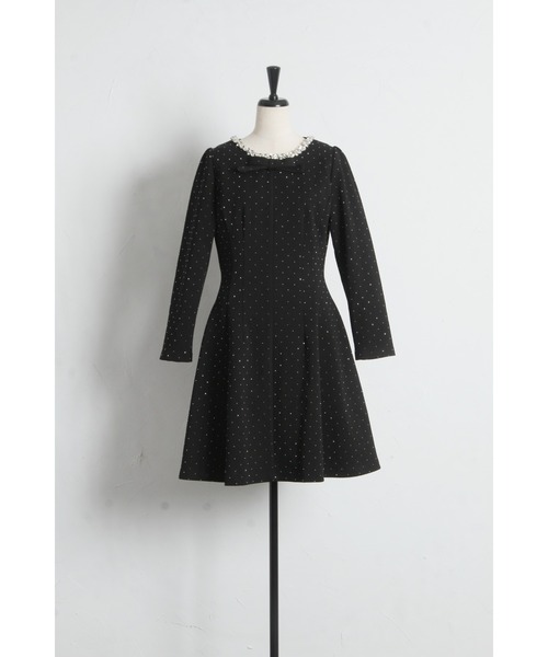 きらきらストーン×ビジュー付きリボンボンディングワンピース
