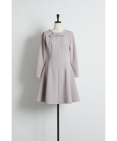 きらきらストーン×ビジュー付きリボンボンディングワンピース