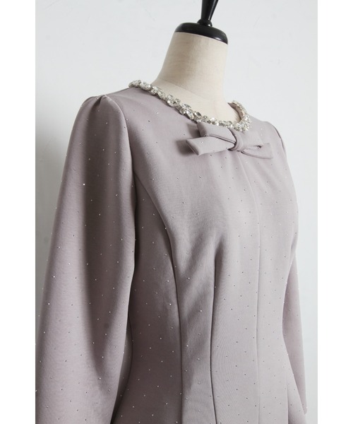 きらきらストーン×ビジュー付きリボンボンディングワンピース