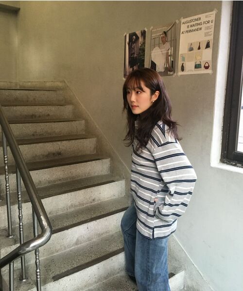 HAINT（ヘイント）の「MULTI STRIPE COLLAR T_BROWN（ポロシャツ・レディース・ブラウン・FREE）」の3枚目の写真