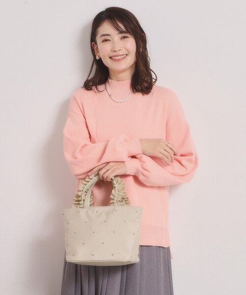 ITS'DEMO（イッツデモ）の「ジルコンフリル手トート（ハンドバッグ・レディース・ブラック/ピンク系/ベージュ・00）」の6枚目の写真