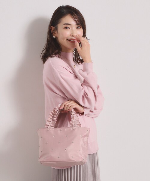 ITS'DEMO（イッツデモ）の「ジルコンフリル手トート（ハンドバッグ・レディース・ブラック/ピンク系/ベージュ・00）」の8枚目の写真