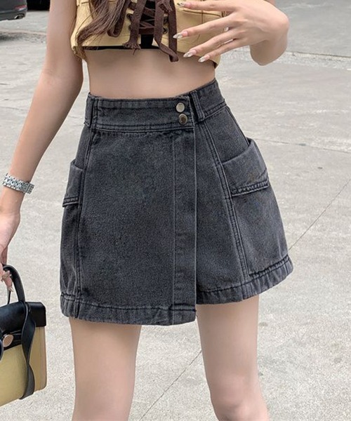 &soiree(アンドソワレ)の「デニムラップミニスカート(スカート・レディース・ブラック・SMALL/MEDIUM/LARGE/X-LARGE)」の3枚目の写真