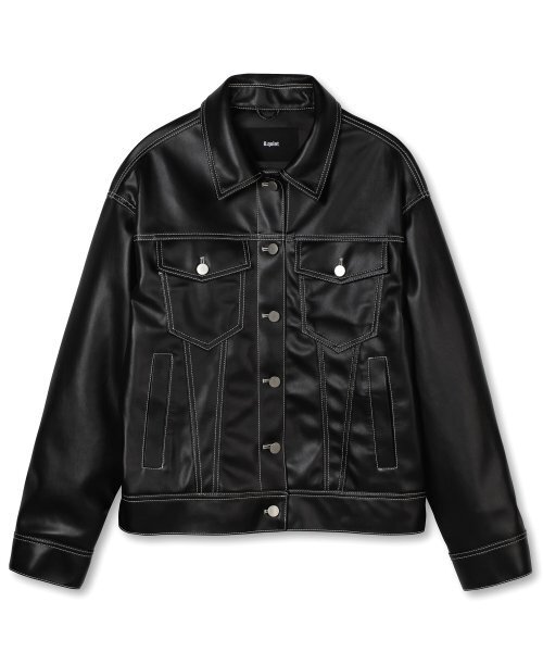 B QUIET（ビークワイエット）の「[UNISEX]FAUX LEATHER TRUCKER JACKET_BLACK（ライダースジャケット・レディース・その他・ONE SIZE）」の7枚目の写真