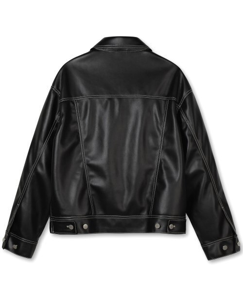 B QUIET（ビークワイエット）の「[UNISEX]FAUX LEATHER TRUCKER JACKET_BLACK（ライダースジャケット・レディース・その他・ONE SIZE）」の8枚目の写真