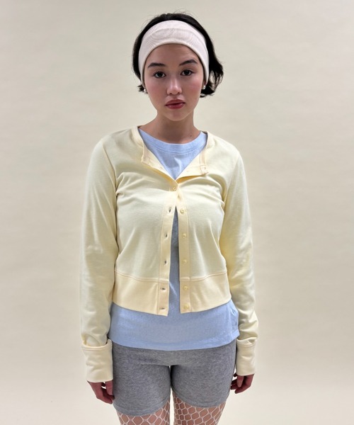 FUULLY STUDIO(フーリィーステューディオ)の「ポイント刺しゅうクルーショートカーディガン(カーディガン/ボレロ・レディース・ライトイエロー/ブラック・FREE)」の12枚目の写真