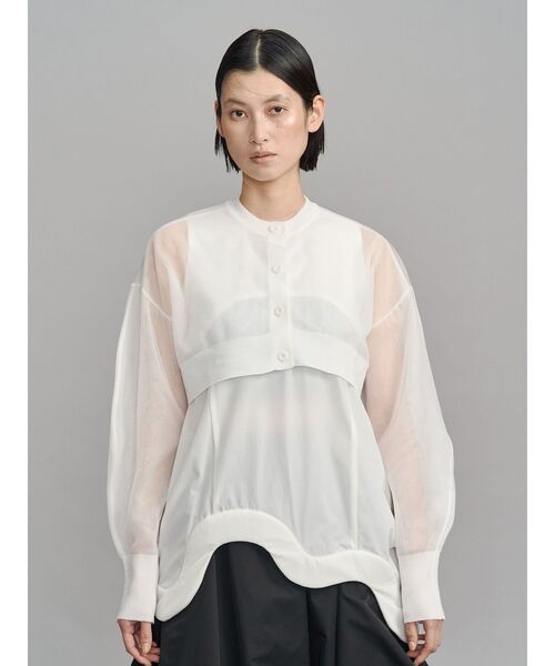 UN3D.(アンスリード)の「2TONE SHEER KT CD / 2トーンシアーニットカーディガン(カーディガン/ボレロ・レディース・ブラック/ライム/ホワイト/シルバー・FREE)」の2枚目の写真