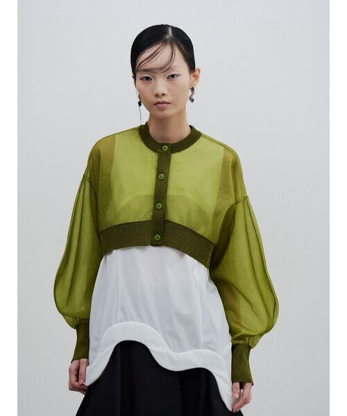 UN3D.(アンスリード)の「2TONE SHEER KT CD / 2トーンシアーニットカーディガン(カーディガン/ボレロ・レディース・ブラック/ライム/ホワイト/シルバー・FREE)」の4枚目の写真