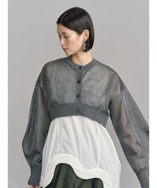 UN3D.(アンスリード)の「2TONE SHEER KT CD / 2トーンシアーニットカーディガン(カーディガン/ボレロ・レディース・ブラック/ライム/ホワイト/シルバー・FREE)」の1枚目の写真