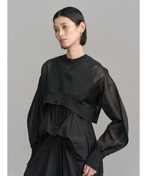 UN3D.(アンスリード)の「2TONE SHEER KT CD / 2トーンシアーニットカーディガン(カーディガン/ボレロ・レディース・ブラック/ライム/ホワイト/シルバー・FREE)」の3枚目の写真