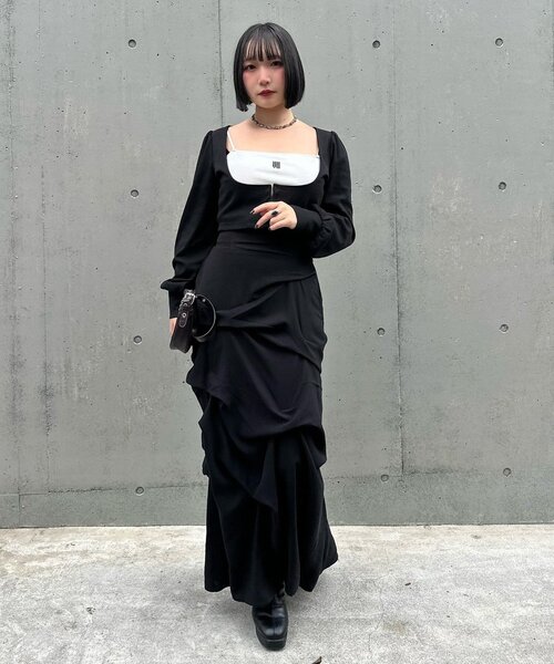 Mavie..7（メヴィセットゥ）の「【Mavie..7】インナーSETデザインボレロトップス（Tシャツ/カットソー・レディース・オフホワイト/ブラック・FREE）」の3枚目の写真