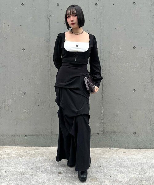 Mavie..7（メヴィセットゥ）の「【Mavie..7】インナーSETデザインボレロトップス（Tシャツ/カットソー・レディース・オフホワイト/ブラック・FREE）」の4枚目の写真