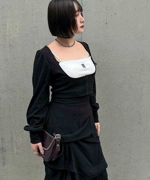 Mavie..7（メヴィセットゥ）の「【Mavie..7】インナーSETデザインボレロトップス（Tシャツ/カットソー・レディース・オフホワイト/ブラック・FREE）」の5枚目の写真