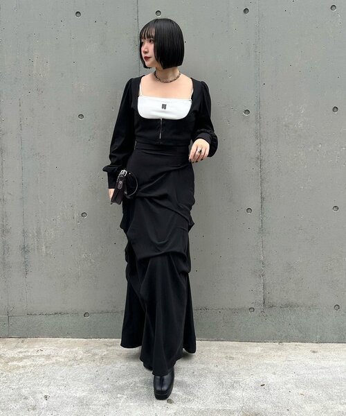 Mavie..7（メヴィセットゥ）の「【Mavie..7】インナーSETデザインボレロトップス（Tシャツ/カットソー・レディース・オフホワイト/ブラック・FREE）」の9枚目の写真