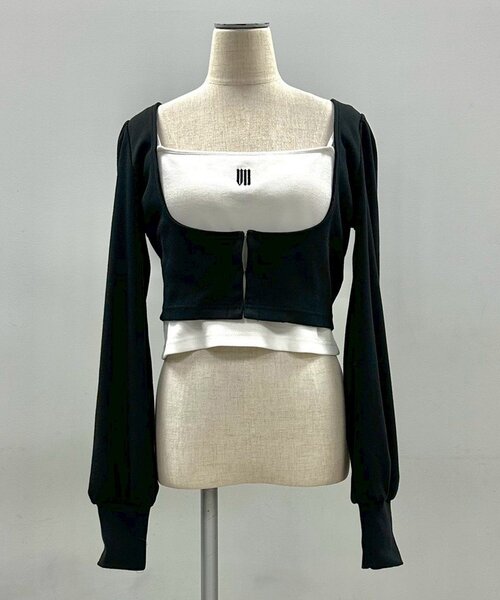 Mavie..7（メヴィセットゥ）の「【Mavie..7】インナーSETデザインボレロトップス（Tシャツ/カットソー・レディース・オフホワイト/ブラック・FREE）」の11枚目の写真