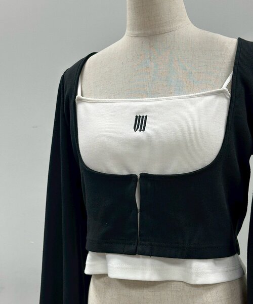 Mavie..7（メヴィセットゥ）の「【Mavie..7】インナーSETデザインボレロトップス（Tシャツ/カットソー・レディース・オフホワイト/ブラック・FREE）」の14枚目の写真