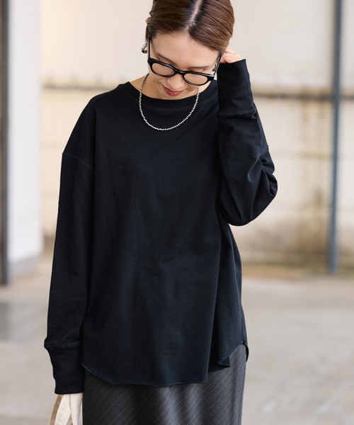 FRAMeWORK（フレームワーク）の「ミニ裏毛ラウンドヘムプルオーバー（Tシャツ/カットソー・レディース・ブラック/ホワイト/ベージュ/イエロー・FREE）」の9枚目の写真