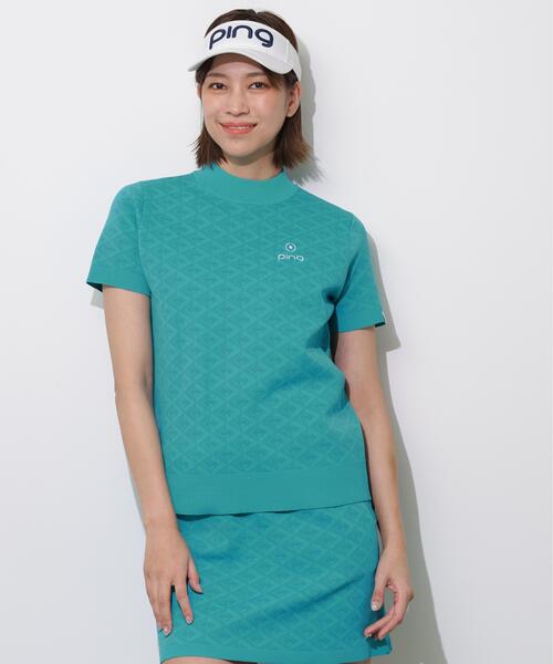 PING(ピン)の「【PING APPAREL】AZモノグラムジャカード半袖ハイネックネックニット <PERFORMANCE> (LADIES)(ニット/セーター・レディース・ブラック/ブルー系その他/ホワイト・LL/L/M/S)」の3枚目の写真