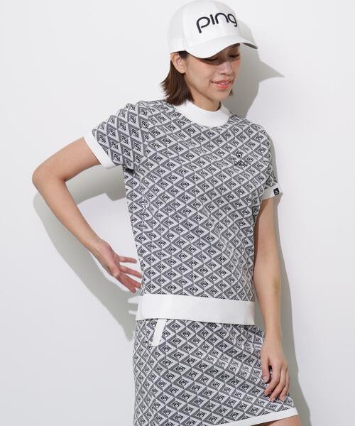 PING(ピン)の「【PING APPAREL】AZモノグラムジャカード半袖ハイネックネックニット <PERFORMANCE> (LADIES)(ニット/セーター・レディース・ブラック/ブルー系その他/ホワイト・LL/L/M/S)」の2枚目の写真