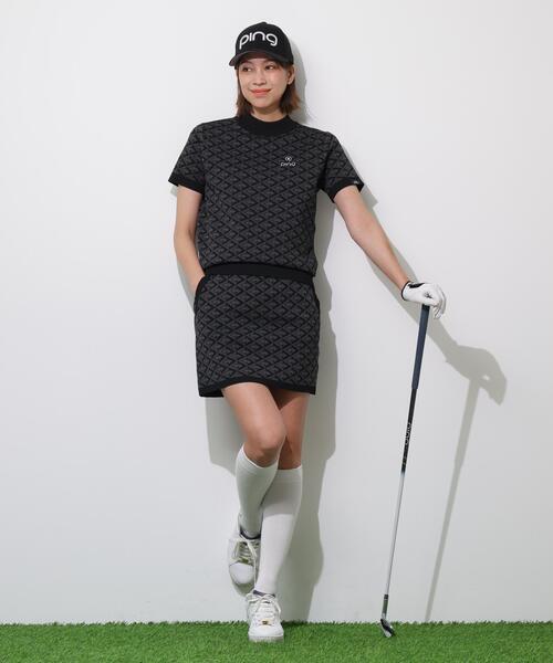 PING(ピン)の「【PING APPAREL】AZモノグラムジャカード半袖ハイネックネックニット <PERFORMANCE> (LADIES)(ニット/セーター・レディース・ブラック/ブルー系その他/ホワイト・LL/L/M/S)」の5枚目の写真
