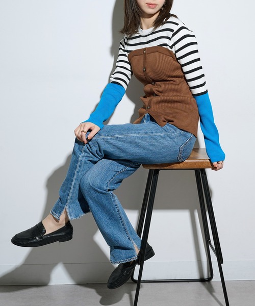 MAISON BREEZE reveur(メゾンブリーズレヴール)の「【MAISON BREEZE reveur】ボーダー配色ビスチェドッキングリブニット プルオーバー 手洗い可能 trc(ニット/セーター・レディース・ブラック/ブラウン・FREE)」の15枚目の写真