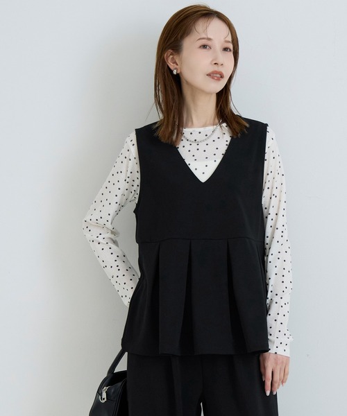 coca（coca）（コカ）の「カットジョーゼットタックペプラムベスト | セレモニー オフィス ママスーツ フォーマルウェア スーツ 卒業式（ベスト・レディース・ブラック/ブラウン・L/M）」の4枚目の写真