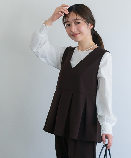 coca（coca）（コカ）の「カットジョーゼットタックペプラムベスト | セレモニー オフィス ママスーツ フォーマルウェア スーツ 卒業式（ベスト・レディース・ブラック/ブラウン・L/M）」の12枚目の写真