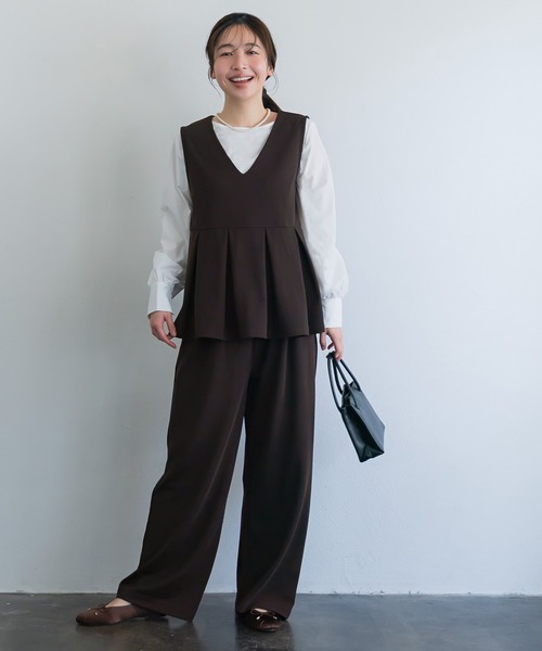 coca（coca）（コカ）の「カットジョーゼットタックペプラムベスト | セレモニー オフィス ママスーツ フォーマルウェア スーツ 卒業式（ベスト・レディース・ブラック/ブラウン・L/M）」の13枚目の写真