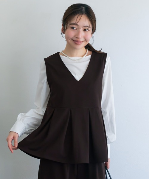 coca（coca）（コカ）の「カットジョーゼットタックペプラムベスト | セレモニー オフィス ママスーツ フォーマルウェア スーツ 卒業式（ベスト・レディース・ブラック/ブラウン・L/M）」の15枚目の写真