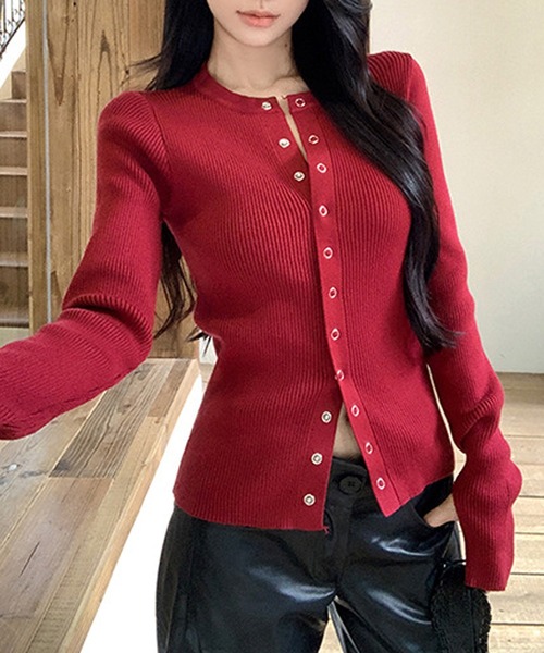 Chiina（チーナ）の「Chiina/【豊富なカラーバリーション】スリムフィット　フィンガーホールクルーネックリブカーディガン（カーディガン/ボレロ・レディース・レッド/ピンク/ホワイト/ブラック/グレー/ブルー・MEDIUM/SMALL）」の19枚目の写真