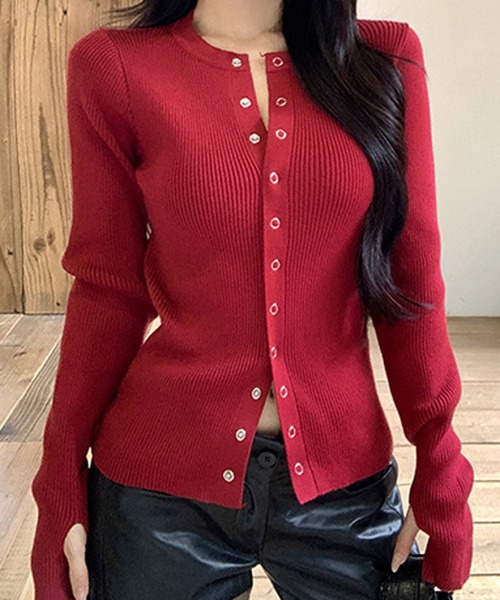 Chiina（チーナ）の「Chiina/【豊富なカラーバリーション】スリムフィット　フィンガーホールクルーネックリブカーディガン（カーディガン/ボレロ・レディース・レッド/ピンク/ホワイト/ブラック/グレー/ブルー・MEDIUM/SMALL）」の20枚目の写真