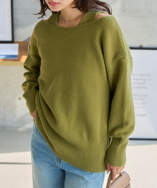 KOBE LETTUCE(コウベレタス)の「ノースリーブニット×ゆったりニットトップス2点セット(ニット/セーター・レディース・ライトグリーン/ラベンダー/アイボリー/グレー・M)」の7枚目の写真