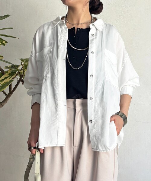 un dix cors（アンディコール）の「デニムラウンドシャツ（シャツ/ブラウス・レディース・インディゴブルー/グレー/サックスブルー/オフホワイト・FREE）」の6枚目の写真