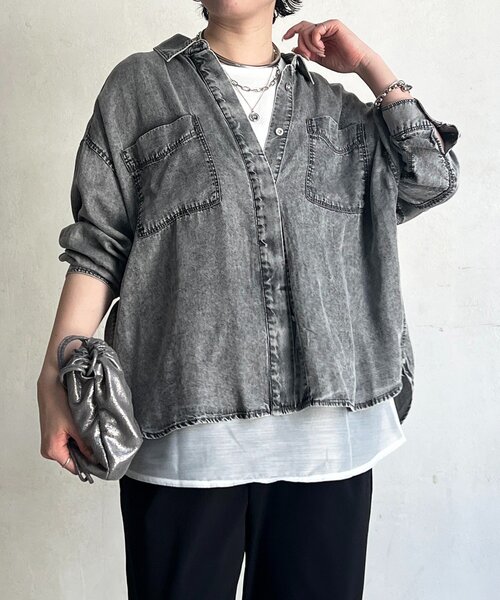 un dix cors（アンディコール）の「デニムラウンドシャツ（シャツ/ブラウス・レディース・インディゴブルー/グレー/サックスブルー/オフホワイト・FREE）」の21枚目の写真