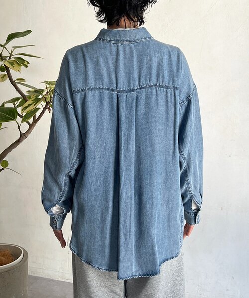 un dix cors（アンディコール）の「デニムラウンドシャツ（シャツ/ブラウス・レディース・インディゴブルー/グレー/サックスブルー/オフホワイト・FREE）」の14枚目の写真