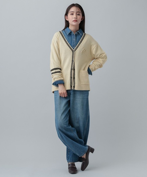 GLOBAL WORK（グローバルワーク）の「MATINEE LINE/ブークレラインＶカーディガン/646673（カーディガン/ボレロ・レディース・ネイビー/ライトベージュ・MEDIUM/LARGE）」の3枚目の写真