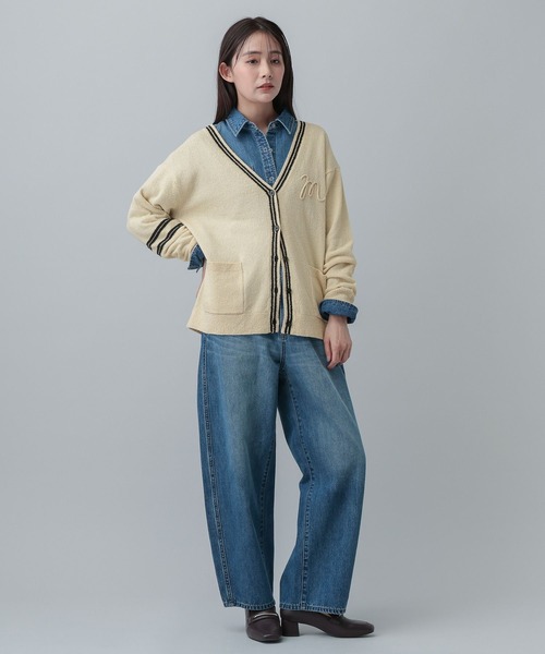 GLOBAL WORK（グローバルワーク）の「MATINEE LINE/ブークレラインＶカーディガン/646673（カーディガン/ボレロ・レディース・ネイビー/ライトベージュ・MEDIUM/LARGE）」の4枚目の写真