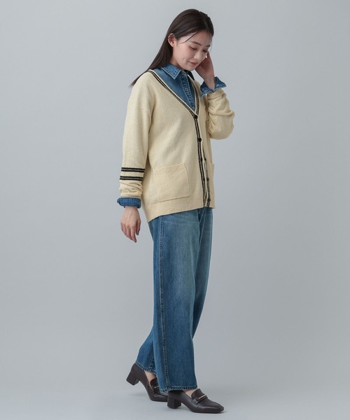 GLOBAL WORK（グローバルワーク）の「MATINEE LINE/ブークレラインＶカーディガン/646673（カーディガン/ボレロ・レディース・ネイビー/ライトベージュ・MEDIUM/LARGE）」の5枚目の写真