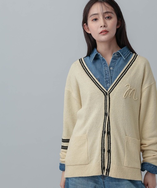 GLOBAL WORK（グローバルワーク）の「MATINEE LINE/ブークレラインＶカーディガン/646673（カーディガン/ボレロ・レディース・ネイビー/ライトベージュ・MEDIUM/LARGE）」の6枚目の写真