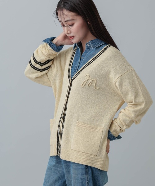 GLOBAL WORK（グローバルワーク）の「MATINEE LINE/ブークレラインＶカーディガン/646673（カーディガン/ボレロ・レディース・ネイビー/ライトベージュ・MEDIUM/LARGE）」の7枚目の写真