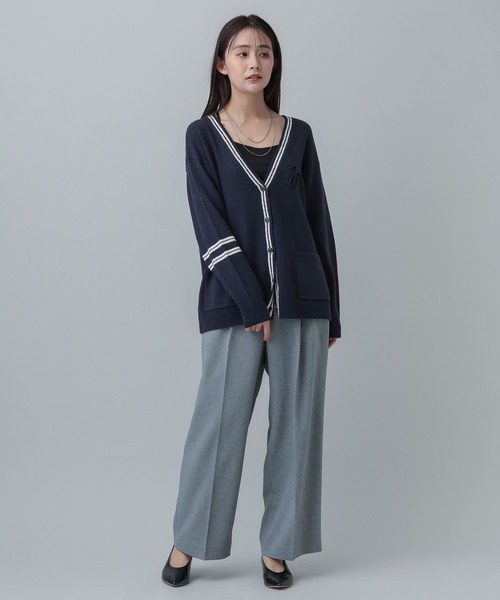 GLOBAL WORK（グローバルワーク）の「MATINEE LINE/ブークレラインＶカーディガン/646673（カーディガン/ボレロ・レディース・ネイビー/ライトベージュ・MEDIUM/LARGE）」の10枚目の写真