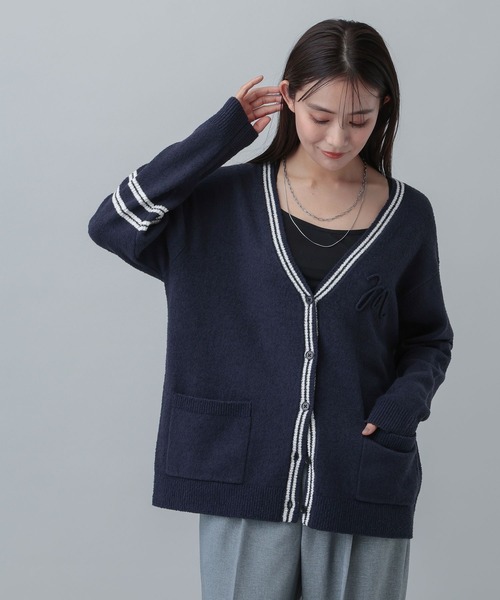GLOBAL WORK（グローバルワーク）の「MATINEE LINE/ブークレラインＶカーディガン/646673（カーディガン/ボレロ・レディース・ネイビー/ライトベージュ・MEDIUM/LARGE）」の12枚目の写真