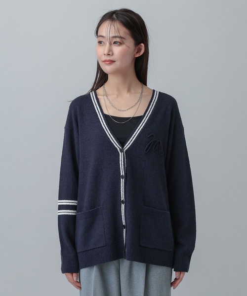 GLOBAL WORK（グローバルワーク）の「MATINEE LINE/ブークレラインＶカーディガン/646673（カーディガン/ボレロ・レディース・ネイビー/ライトベージュ・MEDIUM/LARGE）」の14枚目の写真