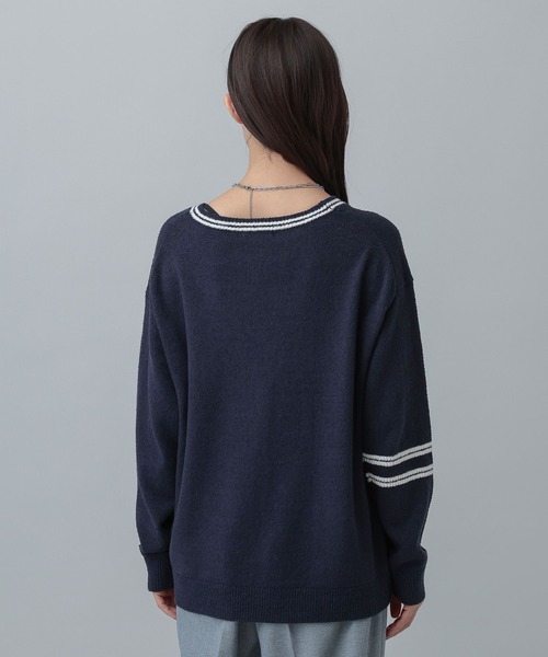 GLOBAL WORK（グローバルワーク）の「MATINEE LINE/ブークレラインＶカーディガン/646673（カーディガン/ボレロ・レディース・ネイビー/ライトベージュ・MEDIUM/LARGE）」の16枚目の写真