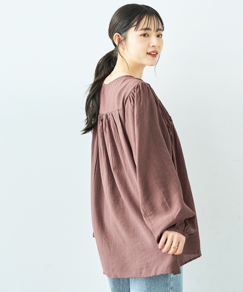 mil（ミル）の「シャーリング リボン チュニック ブラウス【587236】（シャツ/ブラウス・レディース・ブラック/ブラウン/オフホワイト・ONE SIZE）」の10枚目の写真