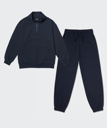 オーバーサイズハーフジップスウェットシャツ＆ベーシックスウェットパンツセットアップ[ネイビー]