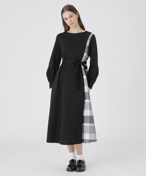 BLUE LABEL CRESTBRIDGE(ブルーレーベルクレストブリッジ)の「【一部店舗限定】パーシャルチェックポンチドレス(ワンピース・レディース・ブラック/ベージュ系その他・40/38/36)」の1枚目の写真